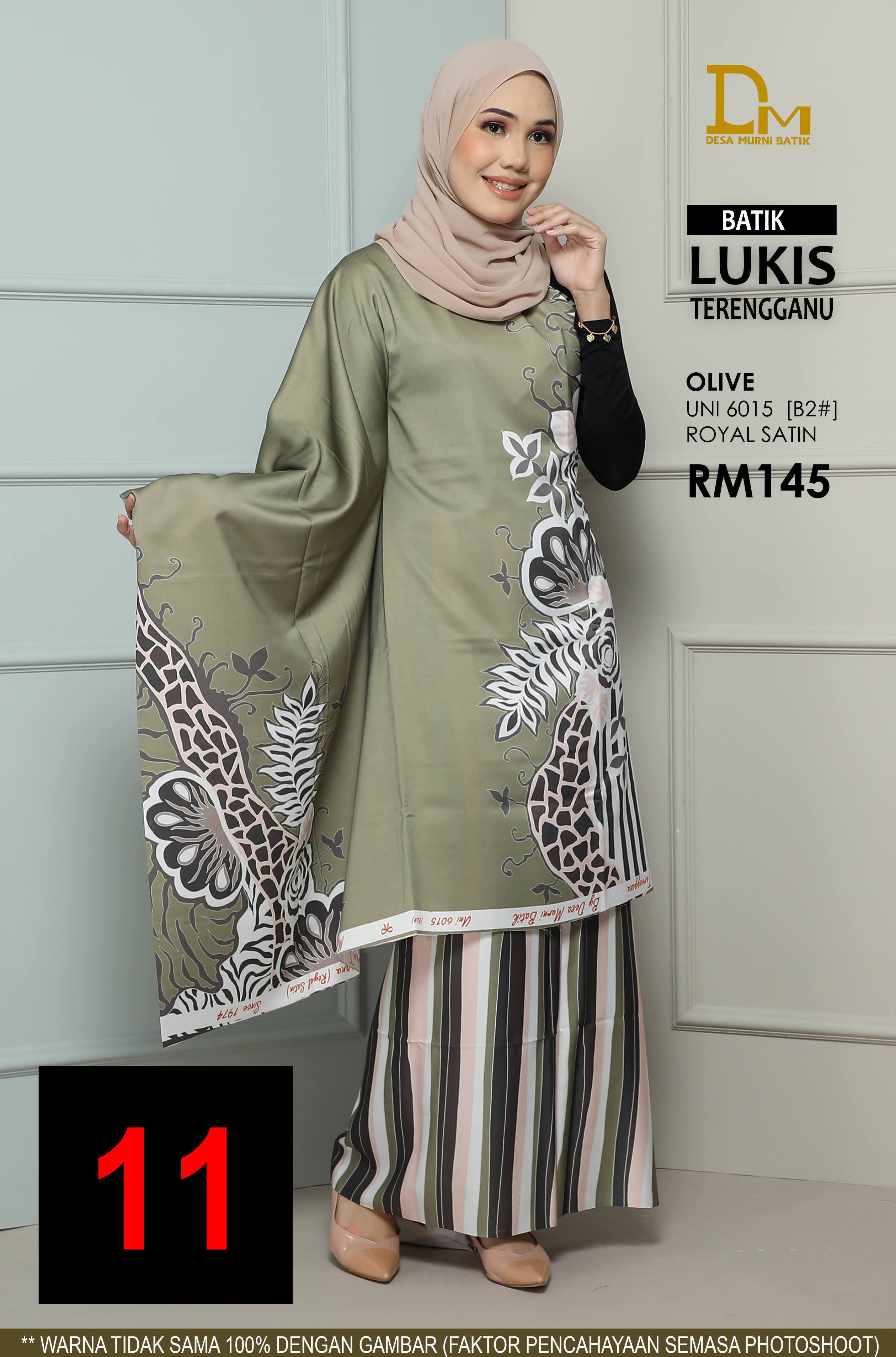 BATIK LUKIS TERENGGANU ROYAL SATIN UNI 6015 OLIVE